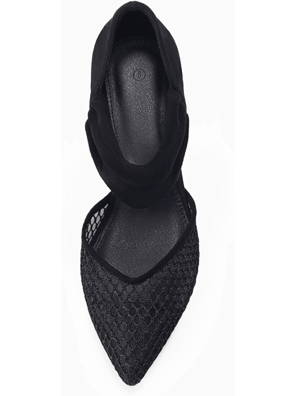 Women's Mesh Black Low Kitten Heel Dress Shoes Pointed Toe Slip on Ankle Strap
